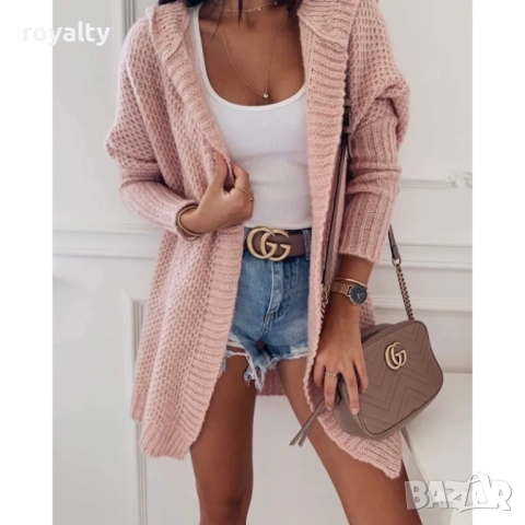 Розова жилетка с качулка без джобове