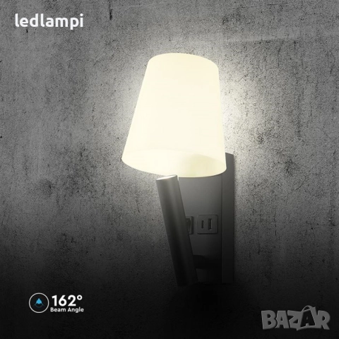 LED Аплик 2W  С USB/PD Порт Черен Топло Бяла Светлина, снимка 5 - Лампи за стена - 39671501