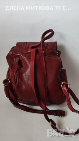 Раница от дебела естествена кожа в тъмно червен цвят, снимка 3 - Раници - 53122941