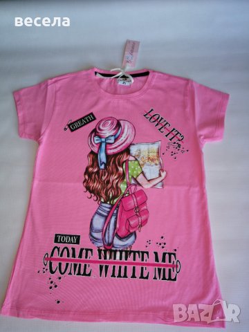 Розови блузки за момиче с картинка , снимка 1 - Детски Блузи и туники - 33245936
