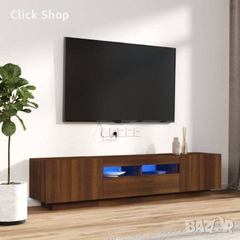 Комплект ТВ шкафове от 2 части с LED кафяв дъб инженерно дърво, снимка 1 - Шкафове - 40036812