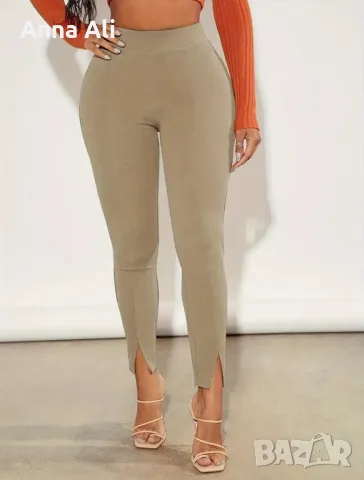 Дамски еластичен панталон, наличен в бежаво и черно, снимка 5 - Панталони - 48628463