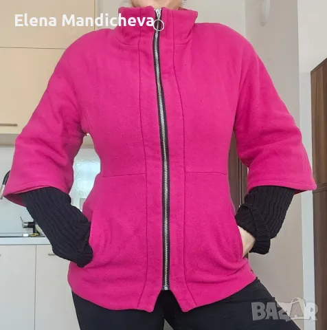 Малиново розово яке палто сако зимно сиво двоен Ръкав с подплата и подплънки българско топло стилно