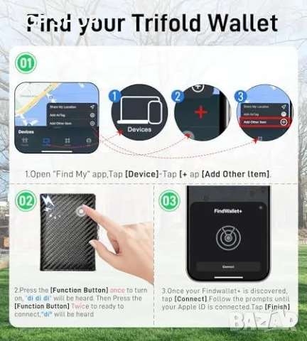 Ново Тънко карбоново портмоне с RFID блокировка и локатор iOS Find My и RFID защита Мъжки портфейл, снимка 6 - Портфейли, портмонета - 49723883