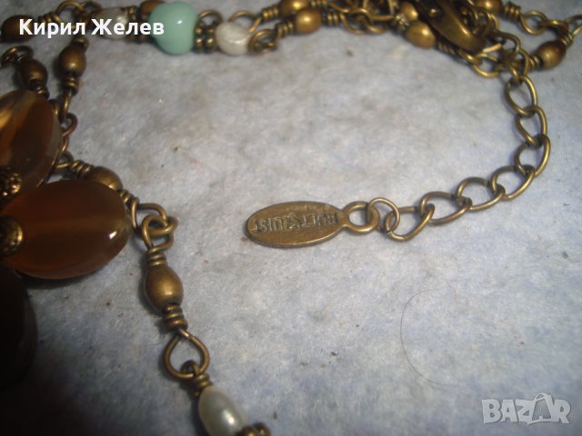 КРАСИВО ФЛОРАЛНО МАРКОВО ВИНТИДЖ АРТ БРОНЗОВО КОЛИЕ ОГЪРЛИЦА с ШЛИФОВАНИ КАМЪНИ 30159, снимка 11 - Колиета, медальони, синджири - 37851568