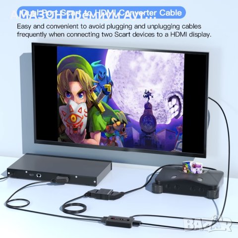 Два порта Scart към HDMI конвертор с изходно съотношение 4:3/16:9,два порта Scart In-HDMI out,HDTV, снимка 1