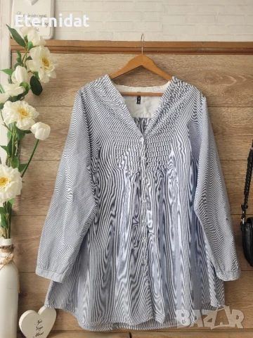 Блуза тип риза бяло и синьо райе памучна материя , снимка 5 - Ризи - 50469041