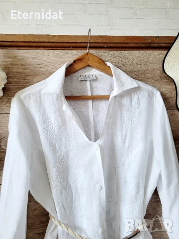 Дълга бяла риза с бродерии лен , снимка 6 - Ризи - 51010008