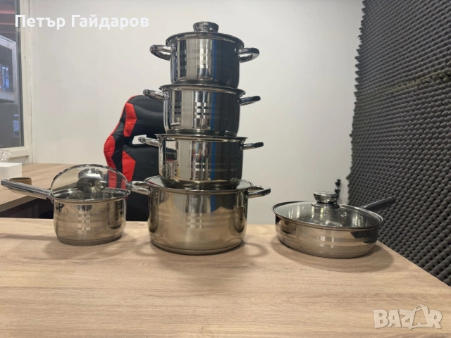 Комплект тенджери от неръждаема стомана — 12 части с капаши вXGG-00], снимка 6 - Съдове за готвене - 53592940