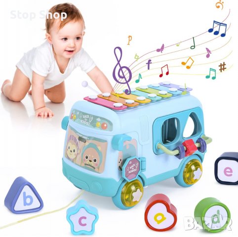 Играчка автобус ксилофон,пиано,сортер куб,разглобява се 12 - 18 месеца, снимка 1 - Музикални играчки - 39915784