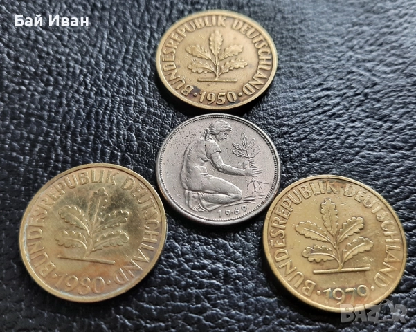 Стара монета 50 пфенига 1969 г. и 10 пфенига 1950 , 1979 и 1980 г.- Германия - топ цена !, снимка 2 - Нумизматика и бонистика - 42402355