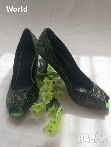 Ефектни дамски обувки със зелен ток, снимка 5 - Дамски елегантни обувки - 28556733