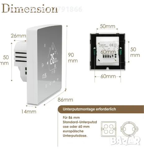 Beok WiFi Smart огледален стаен термостат,стенен за отопление на вода, програмируем седмичен, снимка 10 - Камини - 50259039