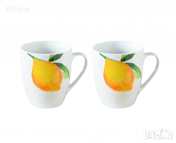Комплект от 2 порцеланови чаши - Изчистено бяло или лимон върху бяло, снимка 3 - Чаши - 52657460