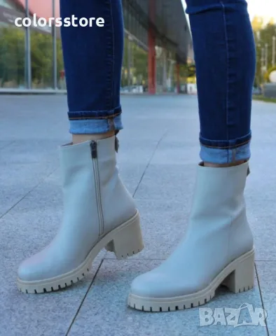 Боти на ток - бежова кожа - BTNM90