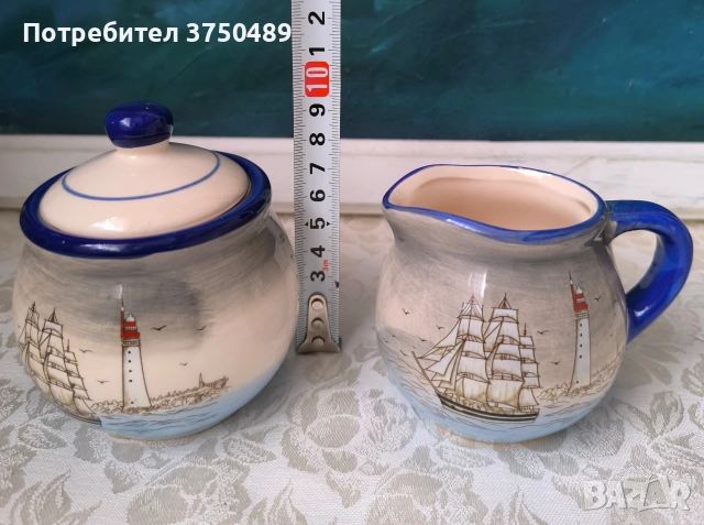 Захарница и каничка за мляко с морски мотиви , снимка 4 - Сервизи - 53477632