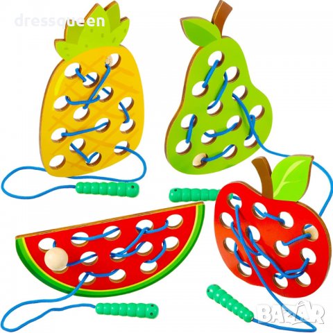 3576 4 бр. дървени плодове с отвори и шнур за нанизване, снимка 6 - Образователни игри - 37773125