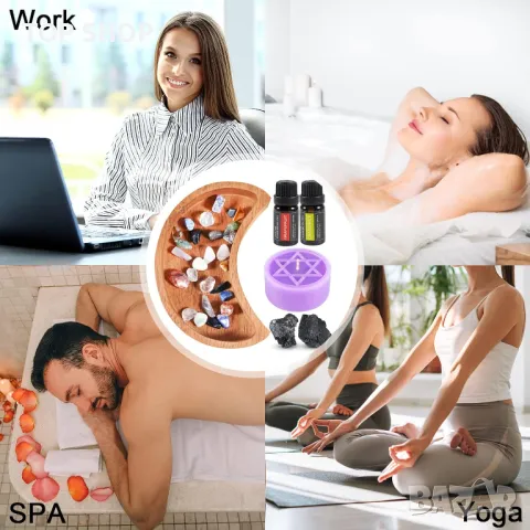 Soulnioi Декоративен поднос с черни обсидианови камъни, 2 ароматерапевтично масло лайка + грейпфрут, снимка 9 - Декорация за дома - 49509124