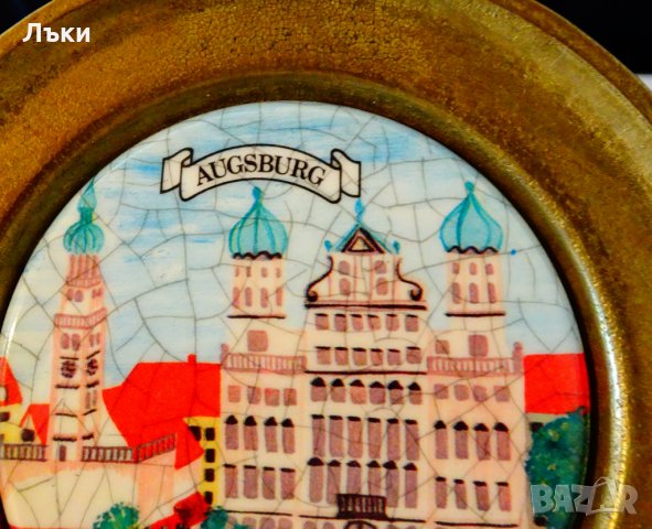 Бронзова чиния с изображение от Augsburg,порцелан. , снимка 2 - Антикварни и старинни предмети - 26872985