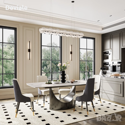 Модерна трапезна дизайнерска маса с керамичен плот и метална основа 160х90х75 см, снимка 3 - Маси - 52293538