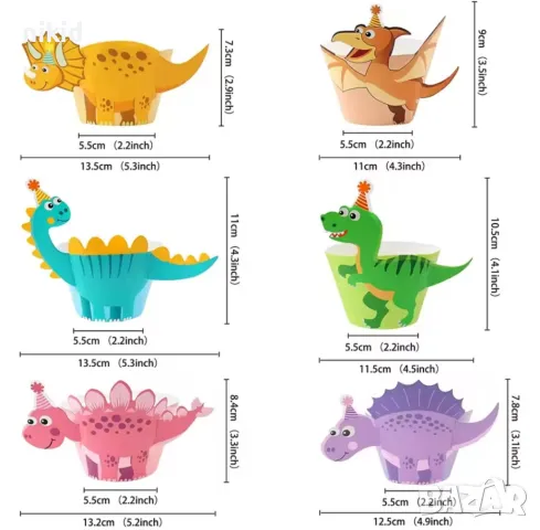 12 бр Динозаври динозавър кошнички украса декорация за мъфини кексчета торта и парти, снимка 3 - Други - 25247419