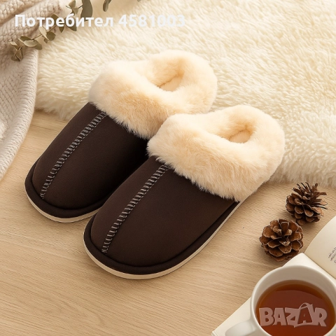 Пухкави зимни пантофи , снимка 3 - Чехли - 51641543