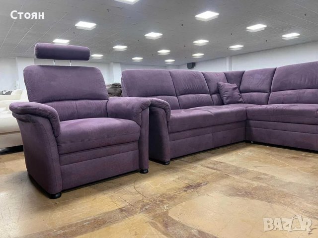 Лилав ъглов диван от плат с функция сън и фотьойл "PP-HS14006", снимка 12 - Дивани и мека мебел - 39971345