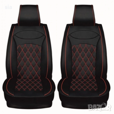Тапицерия за автомобил от еко кожа, 5 части Черно/ червен кант, снимка 2 - Аксесоари и консумативи - 51729192