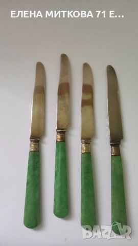 Старинни месингови десертни прибори с перлено-зелена бакелитова дръжка-в стил Арт Деко, снимка 9 - Антикварни и старинни предмети - 52564869