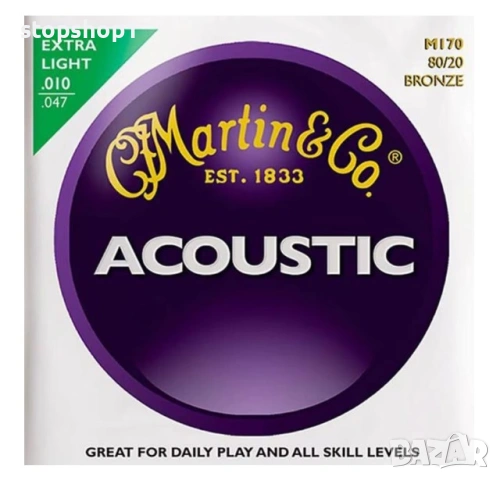 Комплект струни за акустична китара Martin M170 бронз 80/20 екстра светлина 010-047
