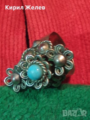 СТАРИНЕН ФЛОРАЛЕН ТЮРКОАЗЕН РЕТРО АР НУВО МЕЛХИОРЕН ПРЪСТЕН МАЙСТОРСКА ИЗРАБОТКА 24475, снимка 16 - Антикварни и старинни предмети - 37513803