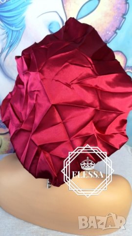 Луксозна Шапка Стил Боне в Рубинено Червен Наситен Цвят КОД 2063, снимка 5 - Шапки - 32461053