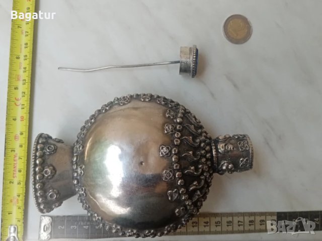 Стар флакон,шише,бебешка пудра,помада,голямо,мелхиор, кахл, снимка 3 - Антикварни и старинни предмети - 50829973