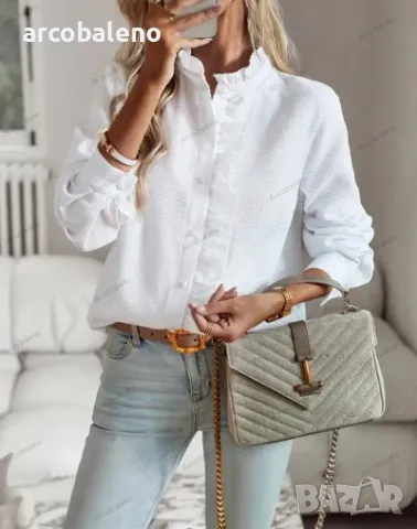 Елегантна дамска риза с волани с отворени копчета, 4цвята , снимка 2 - Ризи - 48573360