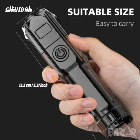 Акумулаторен CREE LED фенер с USB зареждане, ZOOM функция, снимка 5 - Къмпинг осветление - 48058464