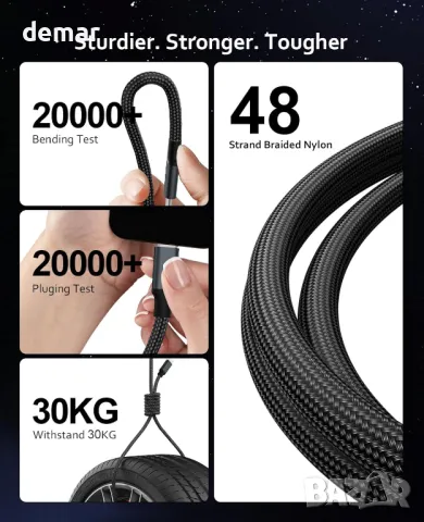 USB 4 кабел 240W, 70 см USB C кабел, поддържащ дисплей 8K@60HZ, 4K@144HZ, 20Gpbs пренос на данни, снимка 7 - Кабели и адаптери - 47865127