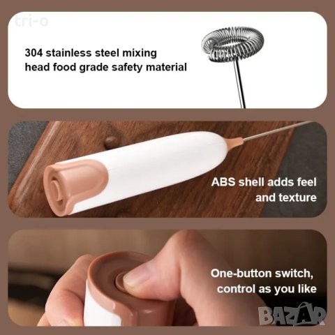 Електрически пенообразувател, бъркалка за Разбиване на Фрапе, Кафе, Капучино, мляко, сметана, яйца, снимка 15 - Миксери - 43211721