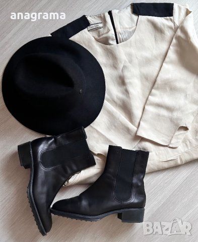 Malene Birger стилна и елегантна ленена рокля, черни боти естествена кожа Tod’s & черна вълнена шапк, снимка 9 - Рокли - 43887242