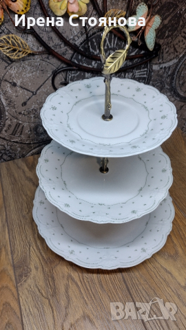 Поднос за сервиране на сладки с три нива. Чинии Alt Tirschenreuth 1838 Baronesse Green(1969-1995)., снимка 3 - Декорация за дома - 44846183