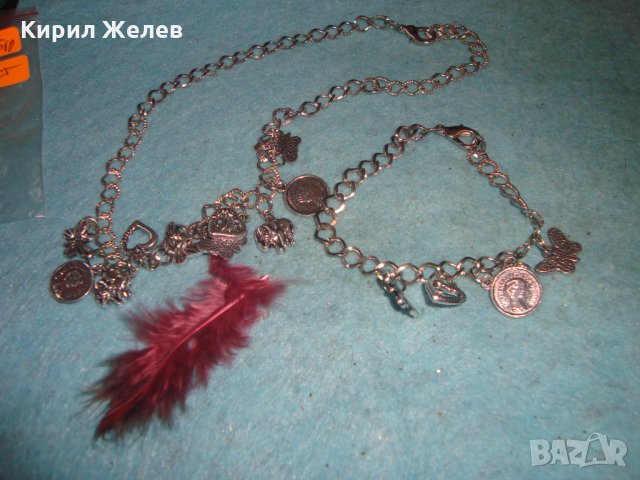 КОМПЛЕКТ КОЛИЕ и ГРИВНА МОДНИ БИЖУТА СРЕБРИСТИ с ВИСУЛКИ ПЕРЦА 9288, снимка 6 - Бижутерийни комплекти - 35273896