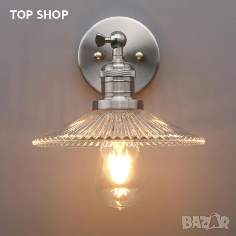 Yosoan Индустриална ретро стенна лампа от оребрено стъкло, снимка 3 - Лампи за стена - 49965471