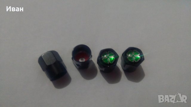Метални черни ,сиви , червени и сини капачки за вентили винтили зелени четирилистни детелини, снимка 4 - Аксесоари и консумативи - 27685298