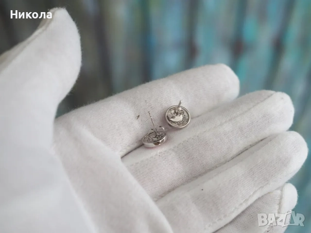 Сребърни обеци с емайл и цветни циркони -  Германия, 1990г, неносени., снимка 2 - Обеци - 52355517