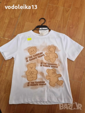 нова бяла тениска с повече мечета