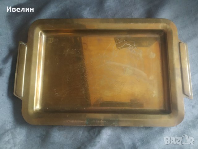 позлатена месингова табла,поднос арт деко