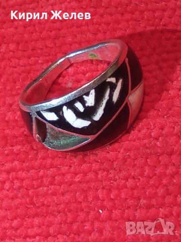 СТАРИНЕН СРЕБЪРЕН ЕМАЙЛИРАН ПРЪСТЕН АНГЛИЯ РЪЧНА ИЗРАБОТКА 25214