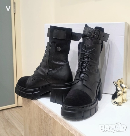Дамски черни кожени боти кубинки ботуши Tinti естествена кожа платформа 38 номер 