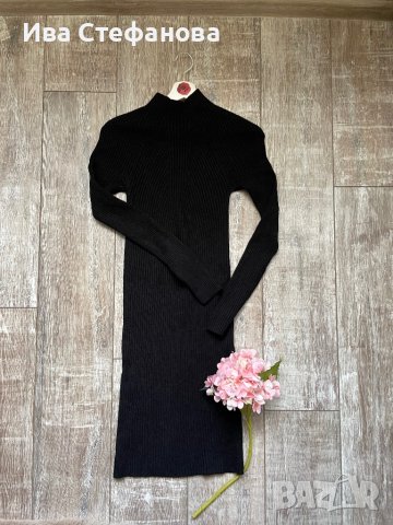 Черна класическа нова елегантна ежедневна еластична рокля рипс рипсена, снимка 2 - Рокли - 43379453