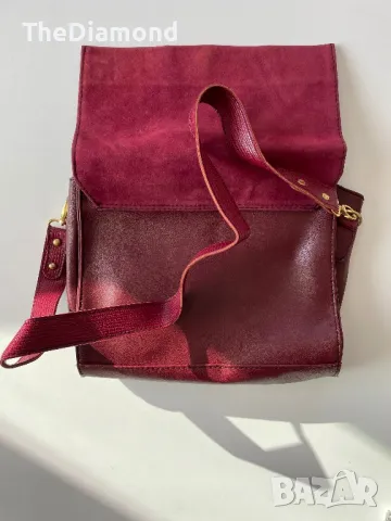 Полукожена червена дамска чанта (кадифе), снимка 2 - Чанти - 49004381