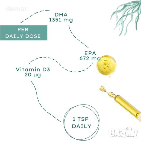 Nature Basics® Масло от водорасли Omega3 витамин D3 - капки с цитрусов вкус - 100 мл, снимка 4 - Хранителни добавки - 43940817